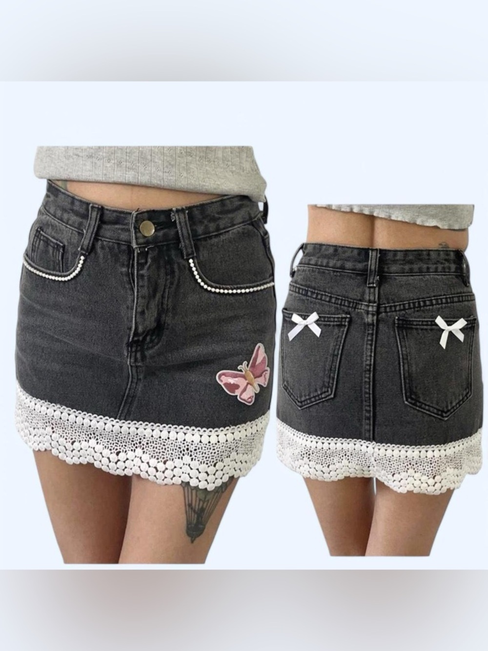 Reworked Coquette Denim Mini Skirt 🦋🤍